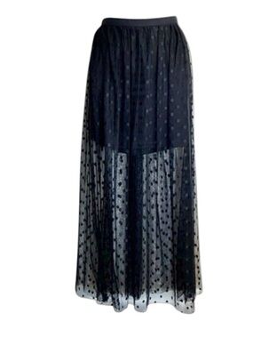 Astr Black Polka Dot Sheer A-Line Maxi Skirt